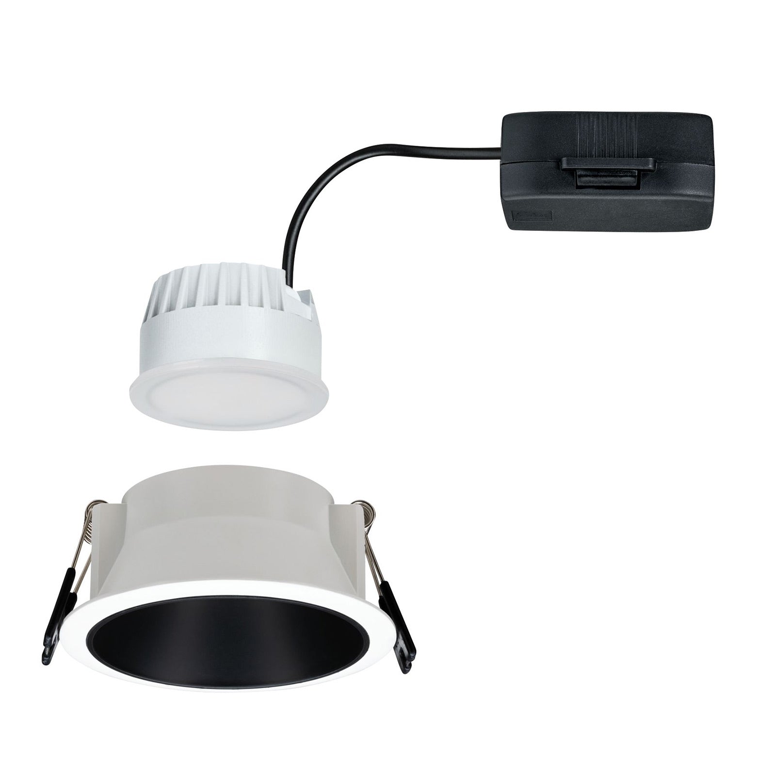 LED innbyggingsspot Cole dimbar svart-hvit IP44 6,5W montert i tak