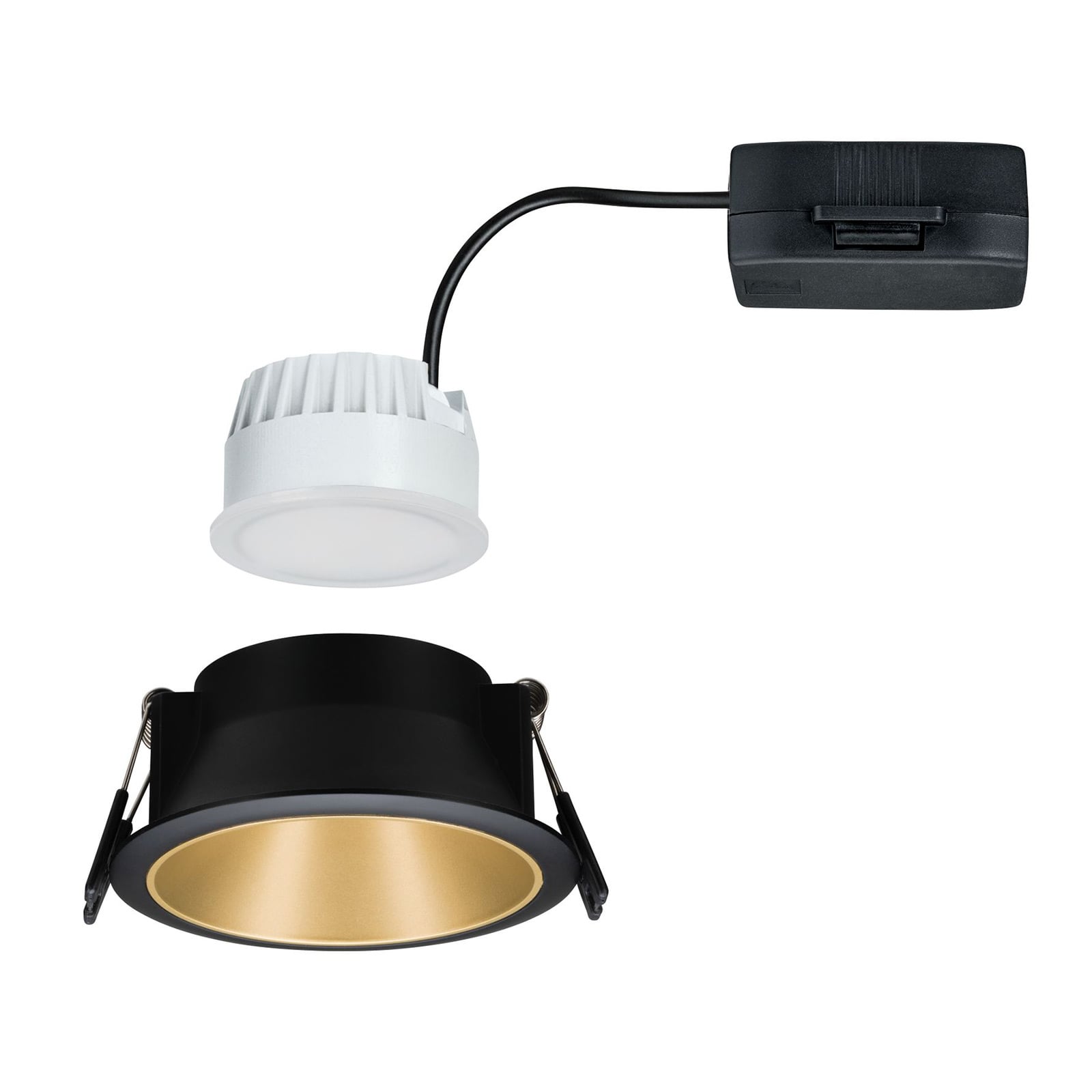 Nærbilde av LED innbyggingsspot Cole gull-svart Ø9 cm IP44 dimbar