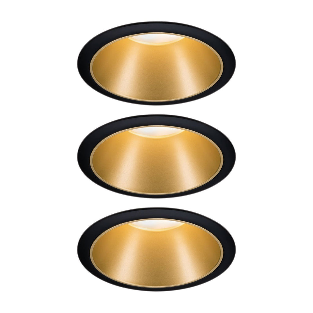LED innbyggingsspot Cole gull-svart 3-pack dimbar IP44 front