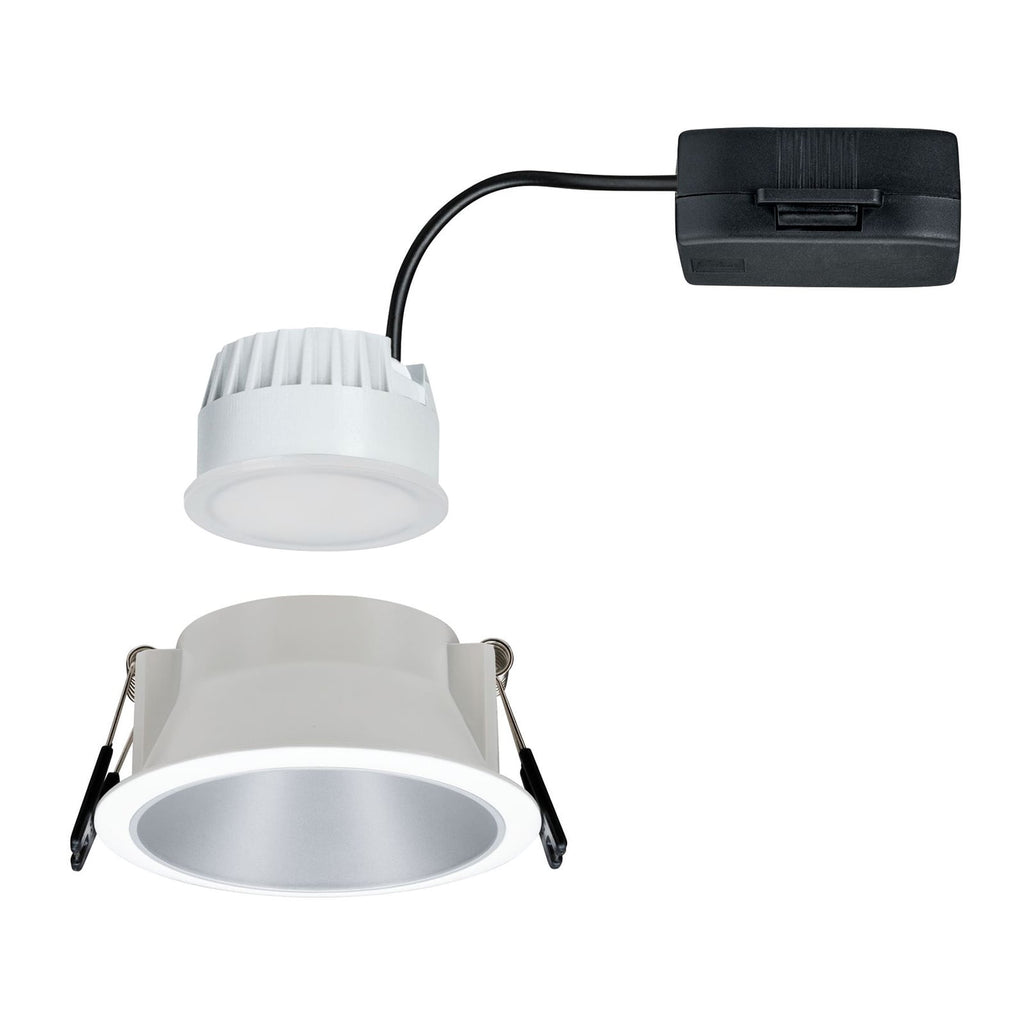 Nærbilde av LED innbyggingsspot Cole sølv hvit dimbar IP44 Ø8,8 cm