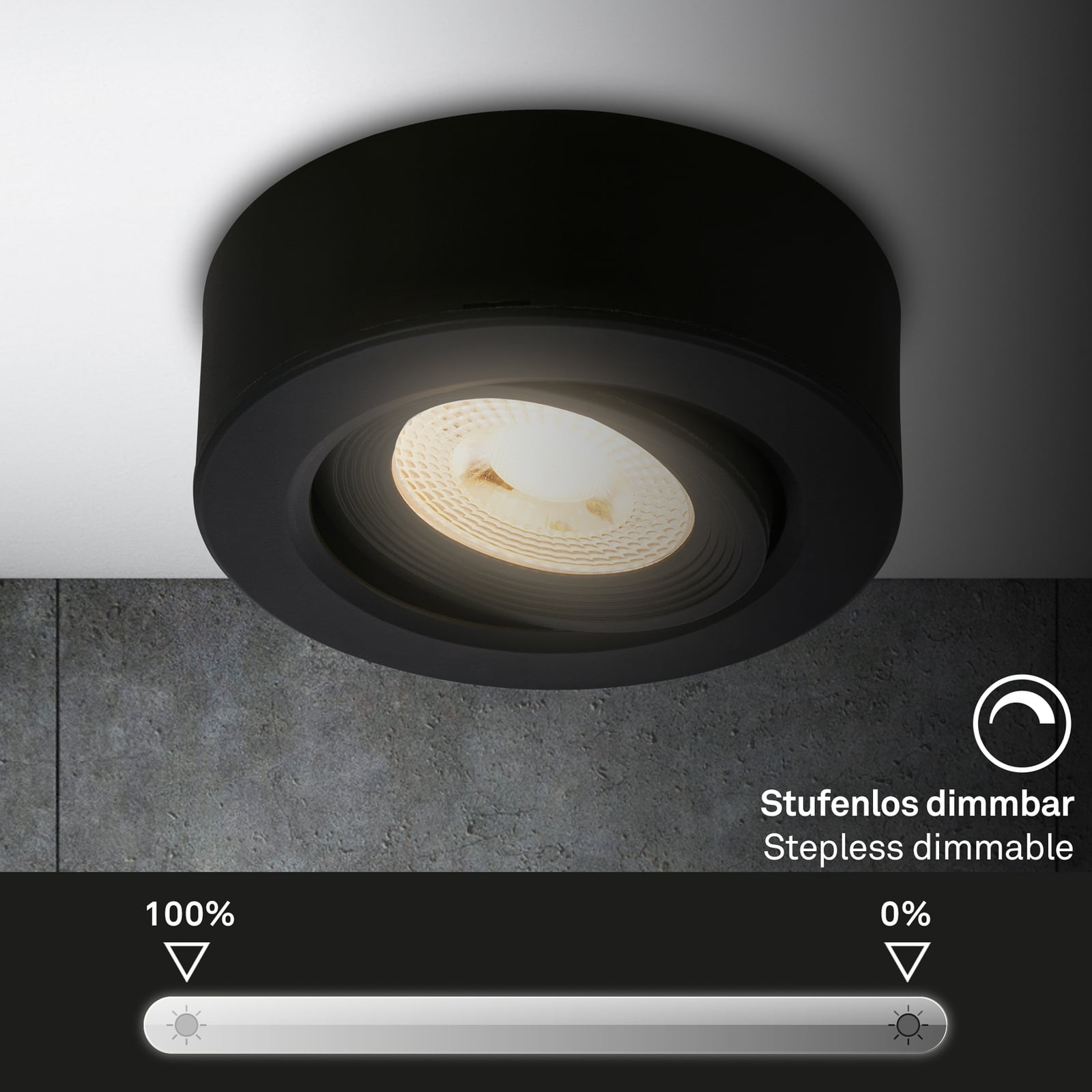 LED innbyggingsspot Desi svart dimbar Ø9 cm side