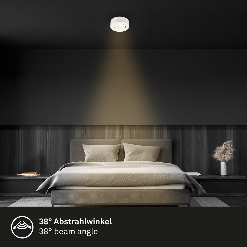 Nærbilde av LED innbyggingsspot Desi svingbar hvit Ø9 cm 5W varmhvit lyskilde