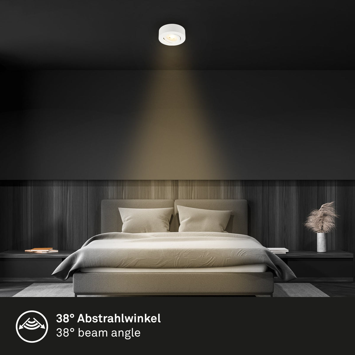 Nærbilde av LED innbyggingsspot Desi svingbar hvit Ø9 cm 5W varmhvit lyskilde