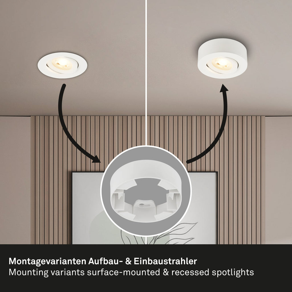 LED innbyggingsspot Desi svingbar hvit Ø9 cm 5W varmhvit monteringsdetalj