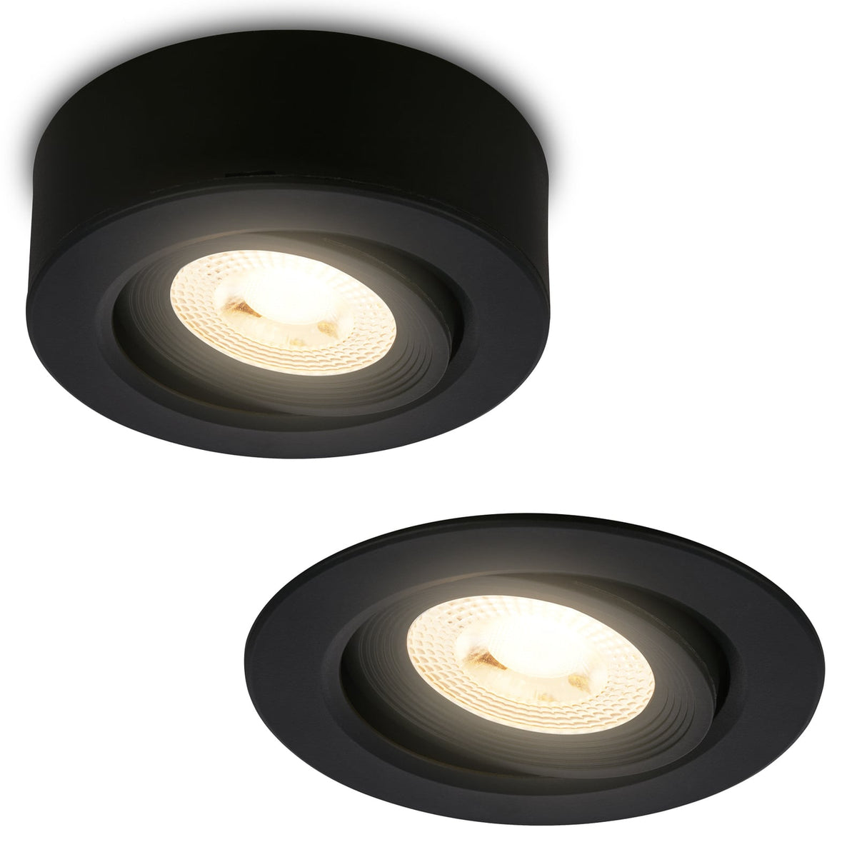 LED innbyggingsspot Desi svingbar svart Ø9 cm 5W 3000K forfra