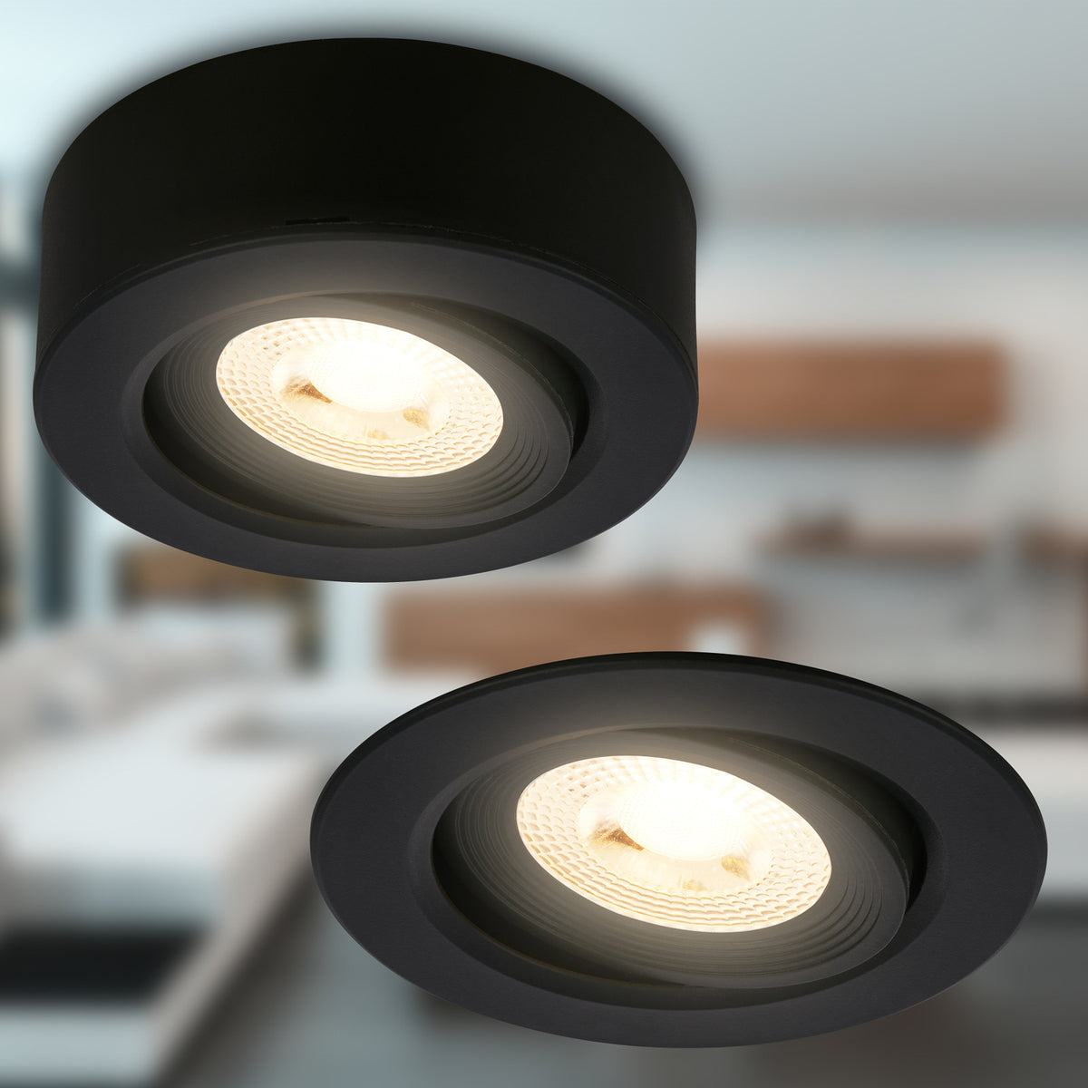 LED innbyggingsspot Desi svingbar svart Ø9 cm 5W 3000K montert i tak