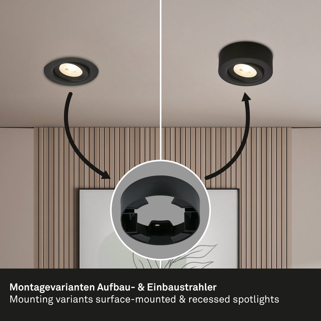 LED innbyggingsspot Desi svingbar svart Ø9 cm 5W 3000K nærbilde