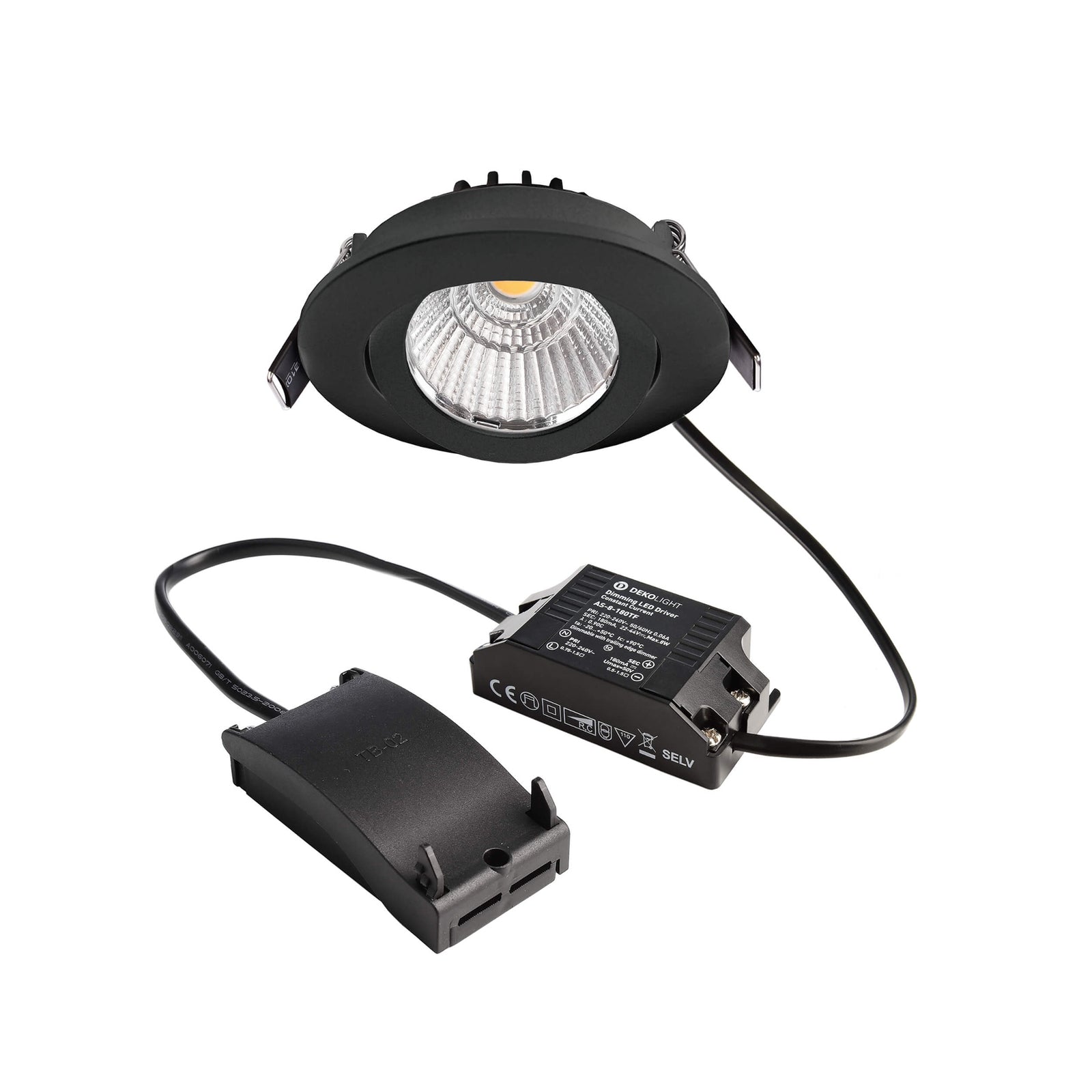 Bakside av LED innbyggingsspot Dione dimbar svart Ø8,2 cm 4000K