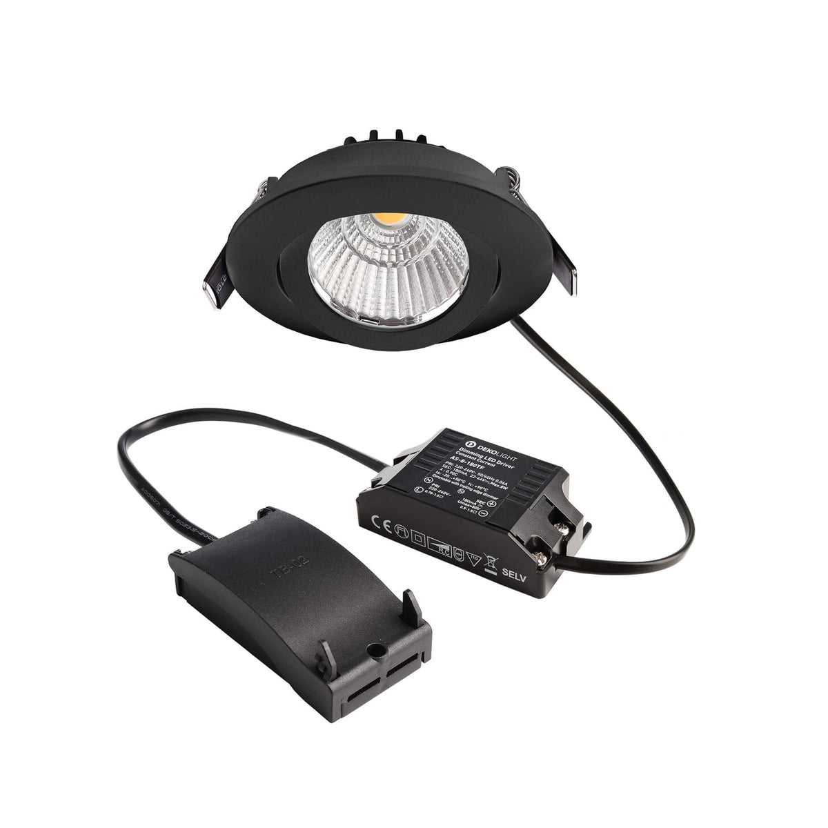 Bakside av LED innbyggingsspot Dione dimbar svart Ø8,2 cm 4000K