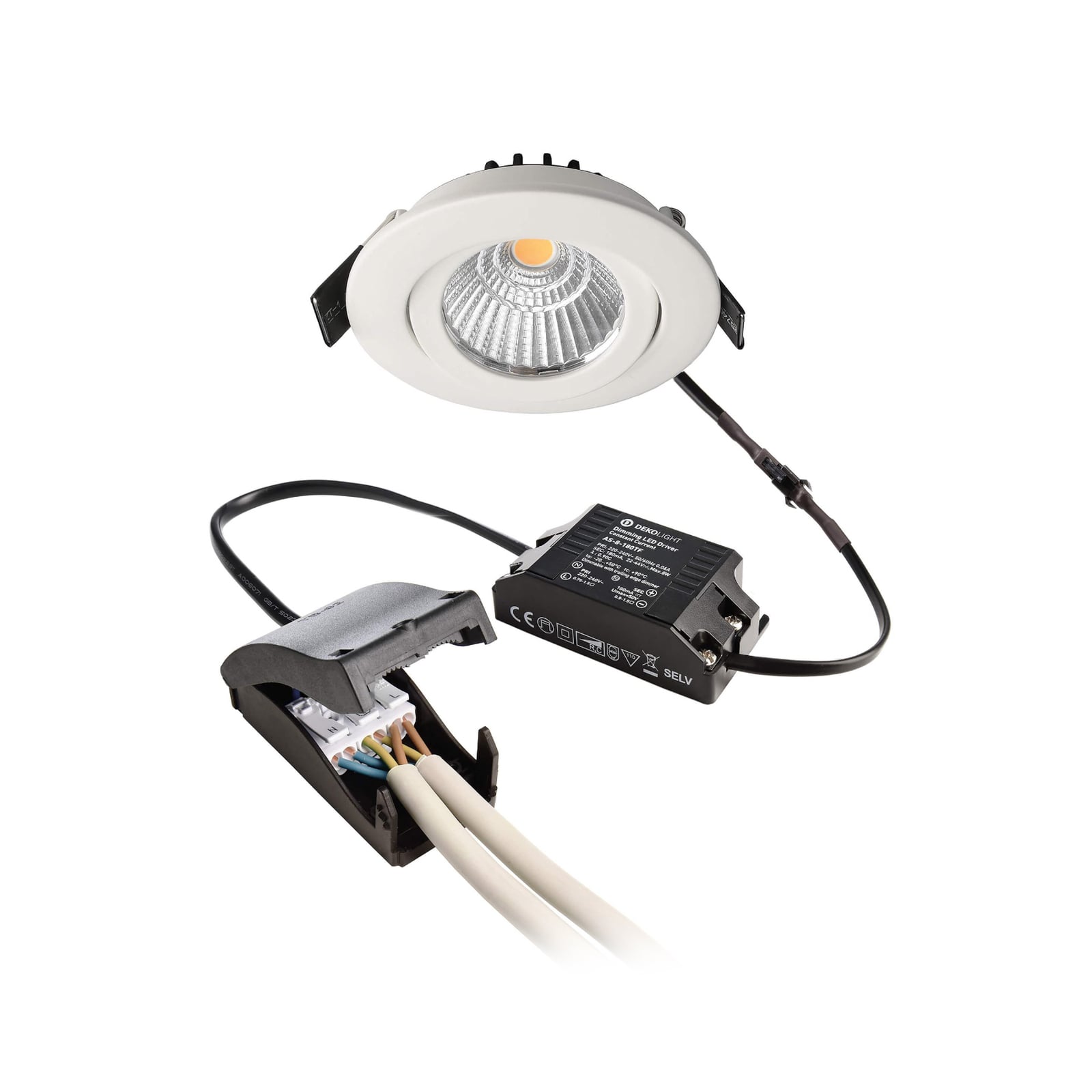 LED innbyggingsspot Dione dim-to-warm hvit med tilkoblingsboks