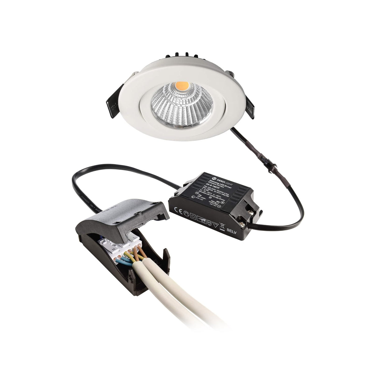 LED innbyggingsspot Dione dim-to-warm hvit med tilkoblingsboks