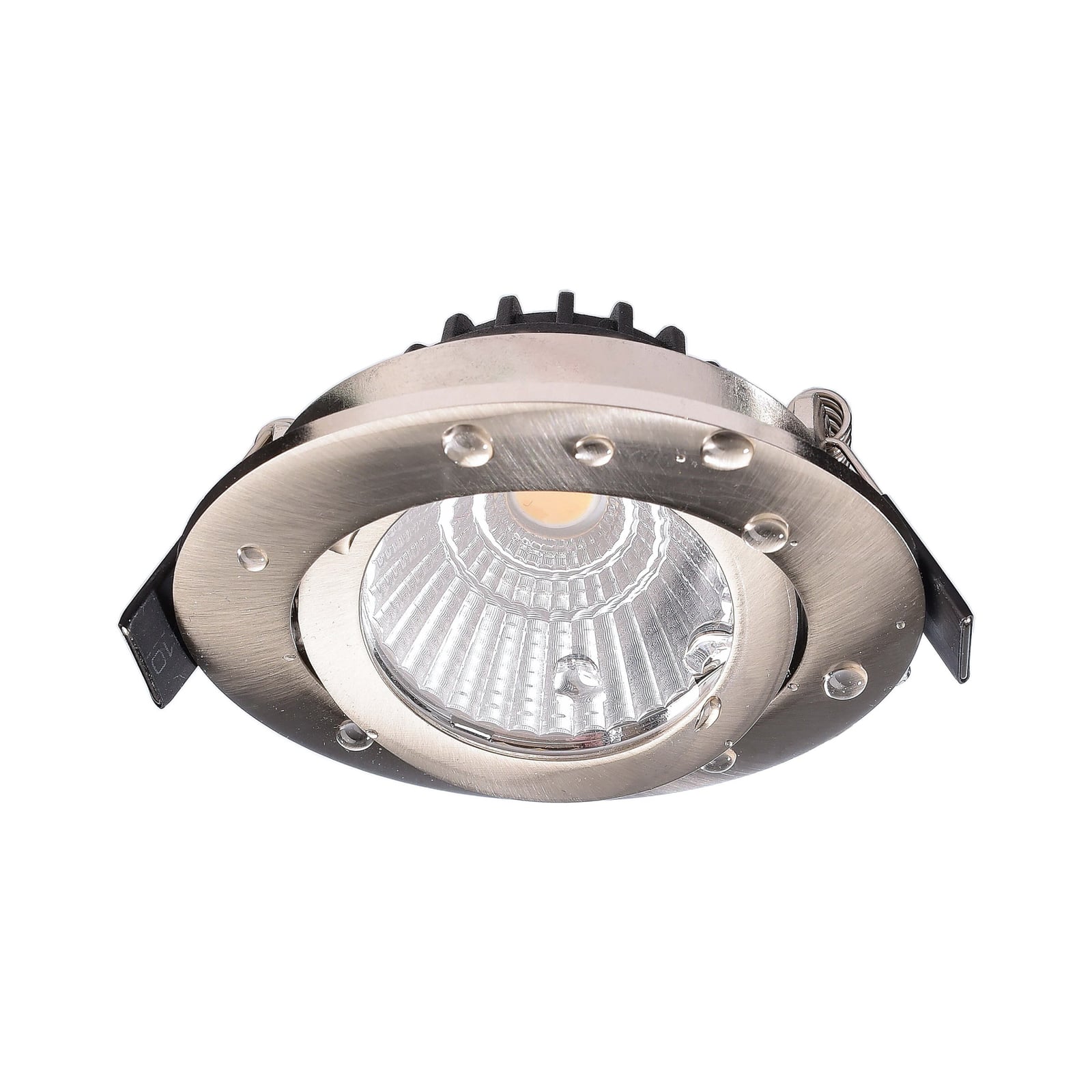 Bakside LED innbyggingsspot Dione dimbar nikkel IP44 4000K 8,5W