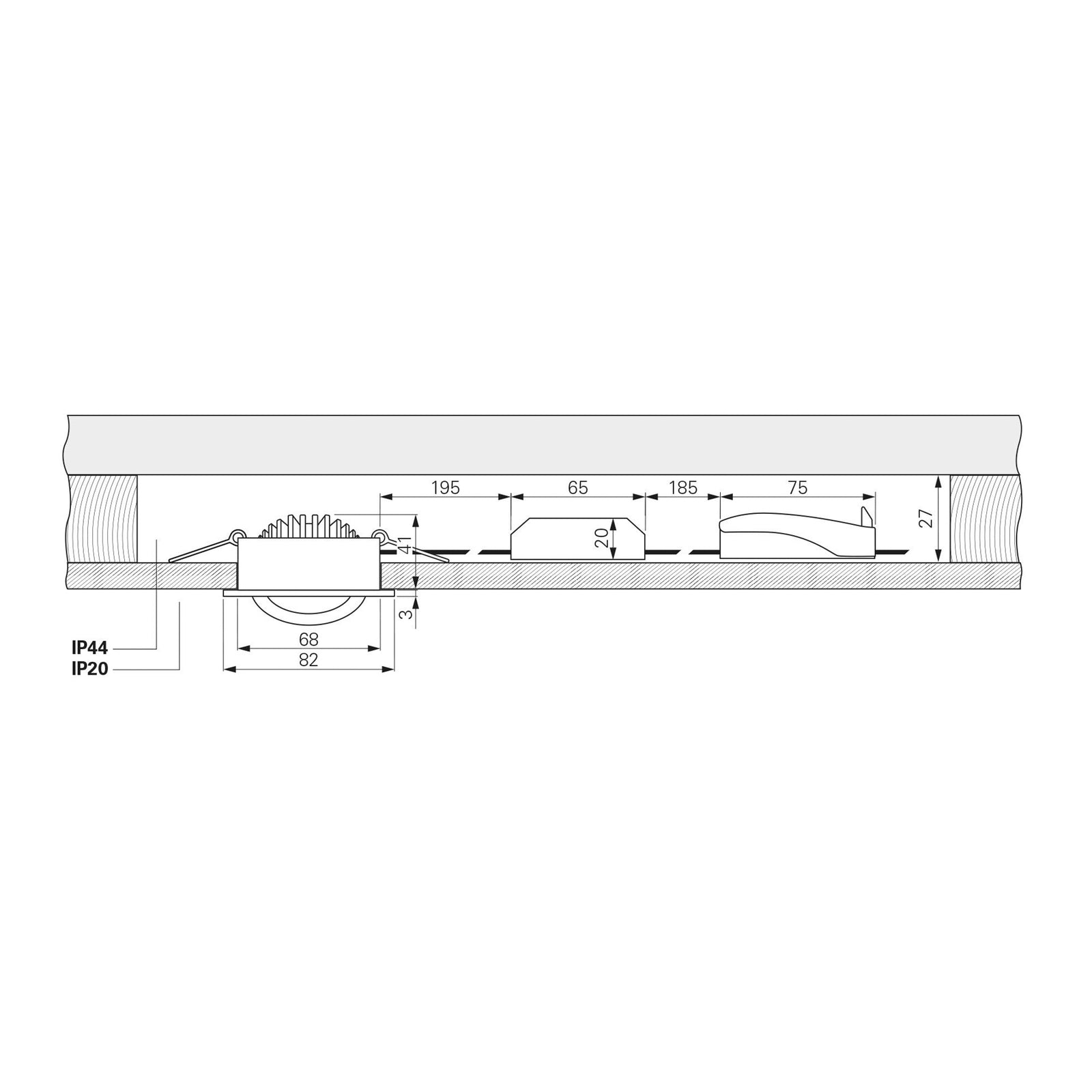 LED innbyggingsspot Dione svingbar dimbar svart 8,5W IP44 bakside