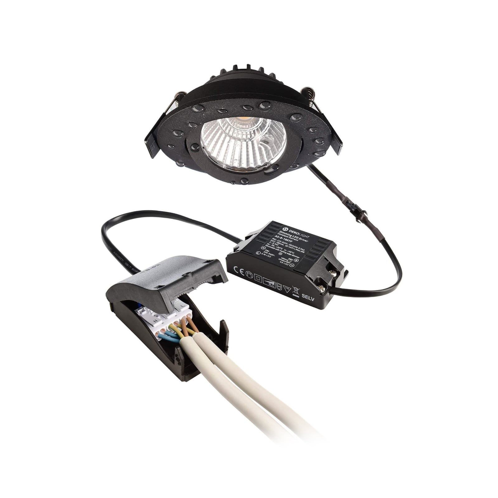 Tilkoblingsboks til LED innbyggingsspot Dione svingbar svart IP44 dimbar 8,5W