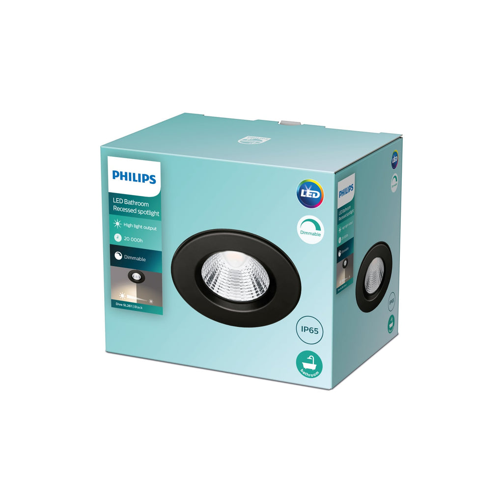 LED innbyggingsspot Dive rund svart IP65 dimbar 5,5W - Philips montert