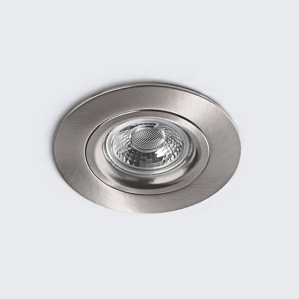 Detaljbilde av LED innbyggingsspot DL6809 dimbar nikkel IP44 dim-to-warm