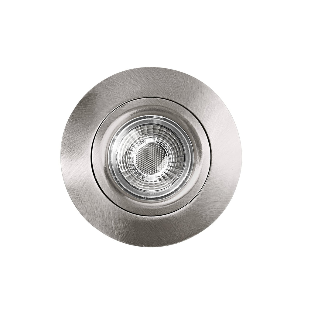 Nærbilde av LED innbyggingsspot DL6809 dimbar nikkel IP44 dim-to-warm lyskilde