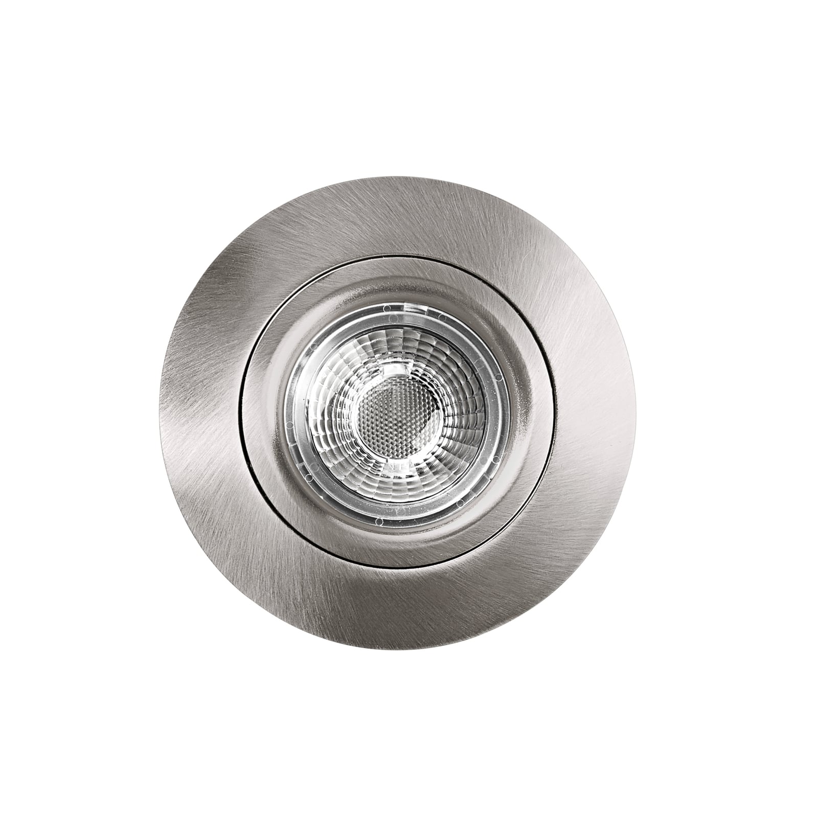 Nærbilde av LED innbyggingsspot DL6809 dimbar nikkel IP44 dim-to-warm lyskilde
