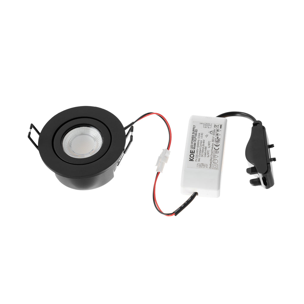 LED innbyggingsspot Eliar svart svingbar CCT dimbar IP65 montert i tak