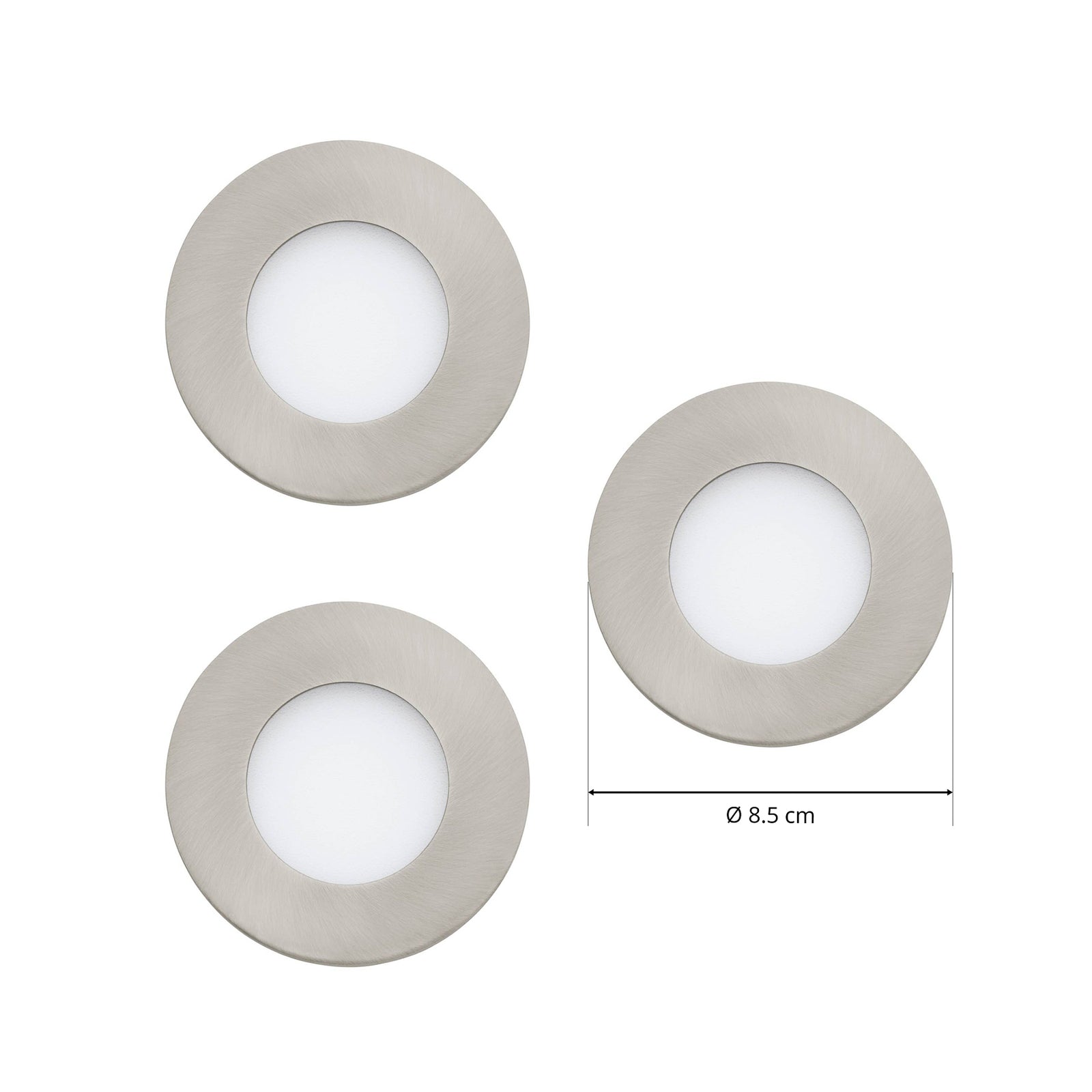 LED innbyggingsspot Fueva-C 3-pack RGBW dimbar Ø8,5 cm matt nikkel montert