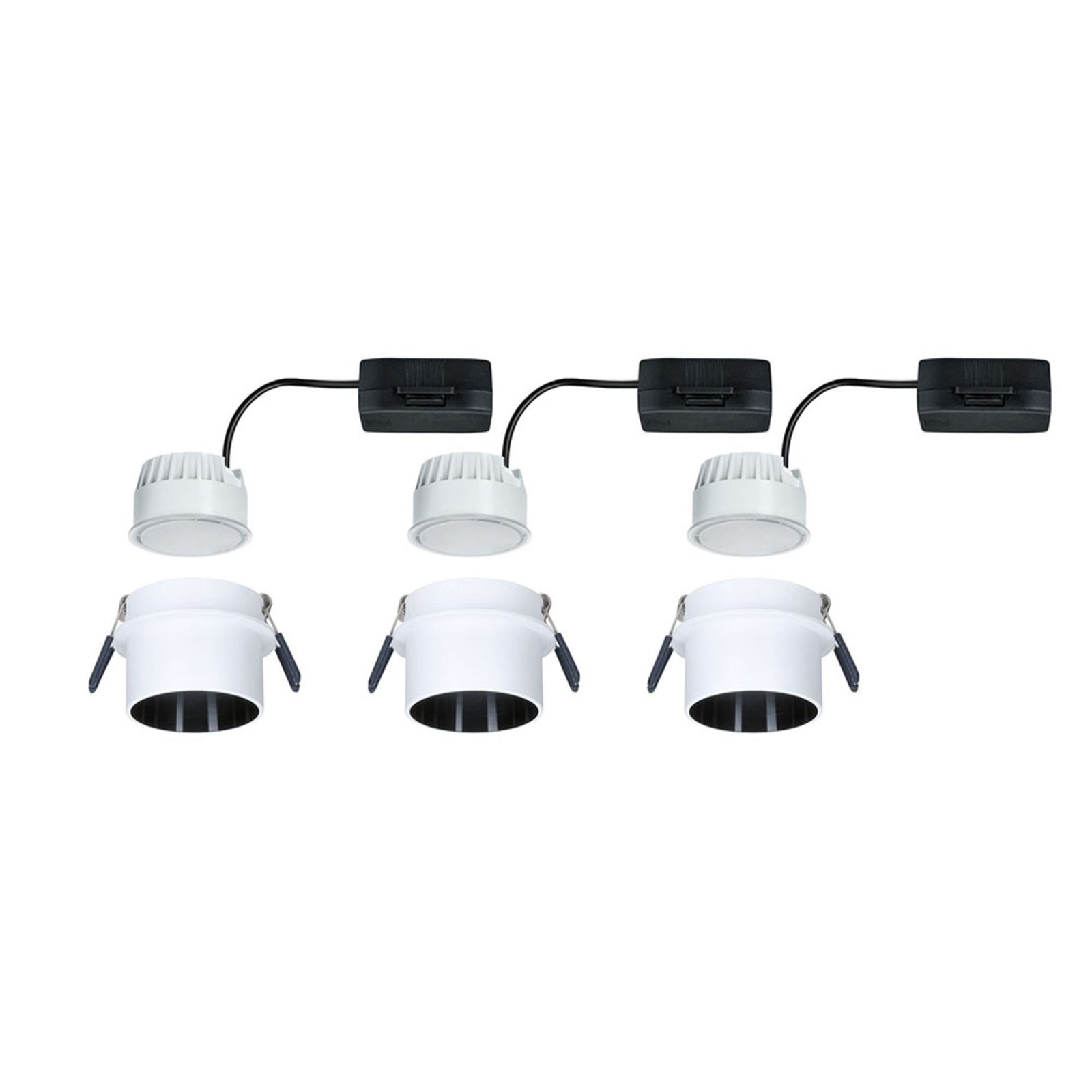 LED innbyggingsspot Gil 3-pack hvit/svart matt dimbar IP44 produktpakke