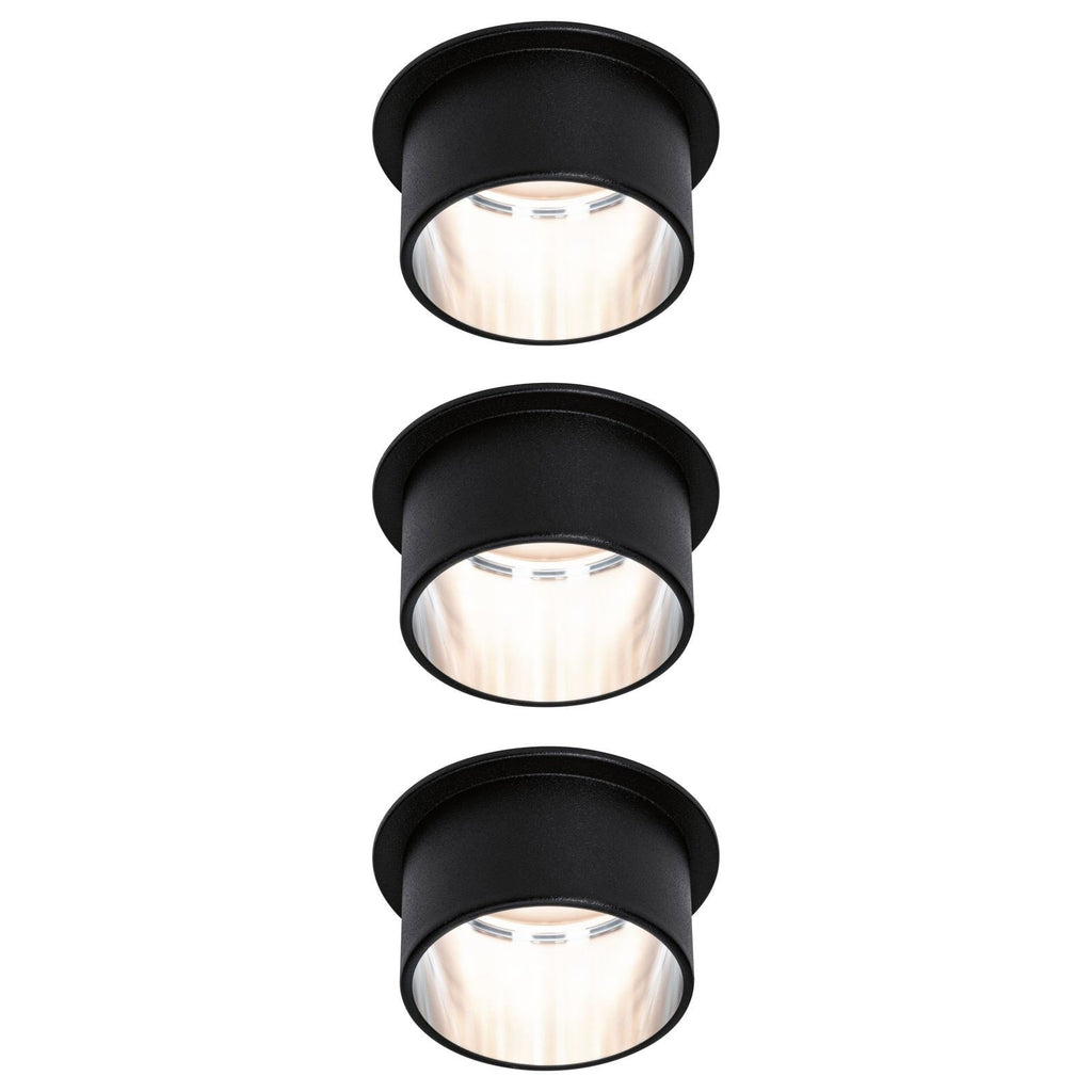 LED innbyggingsspot Gil 3-pack svart matt/stål dimbar IP44 forfra