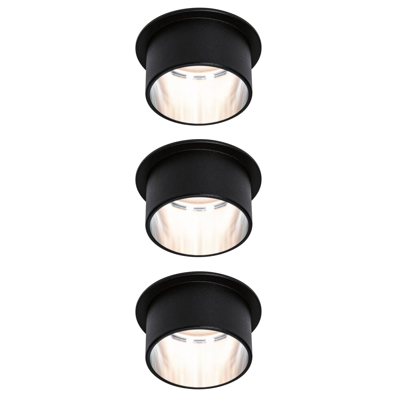 LED innbyggingsspot Gil 3-pack svart matt/stål dimbar IP44 forfra