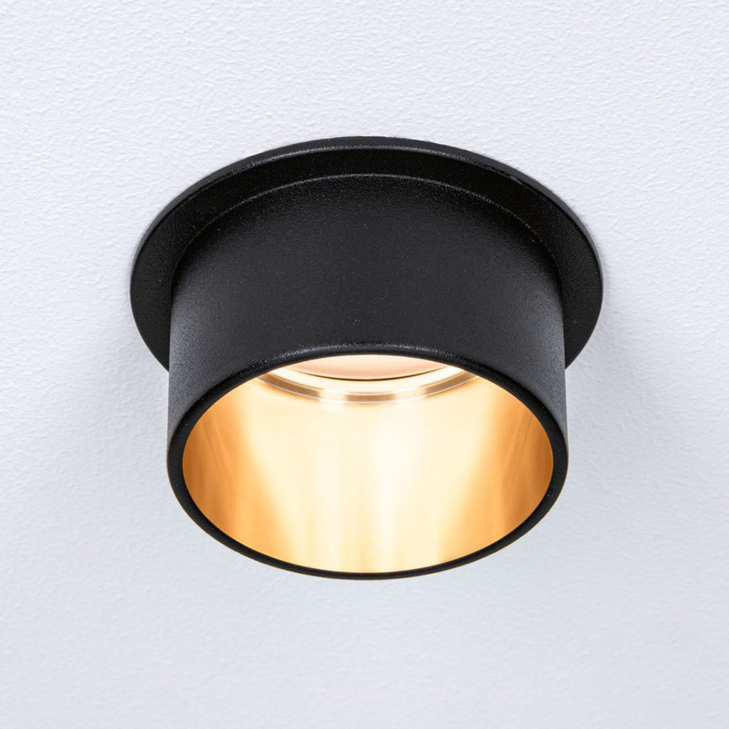 LED innbyggingsspot Gil dimbar svart matt/gull Ø6,8 cm IP44 forfra