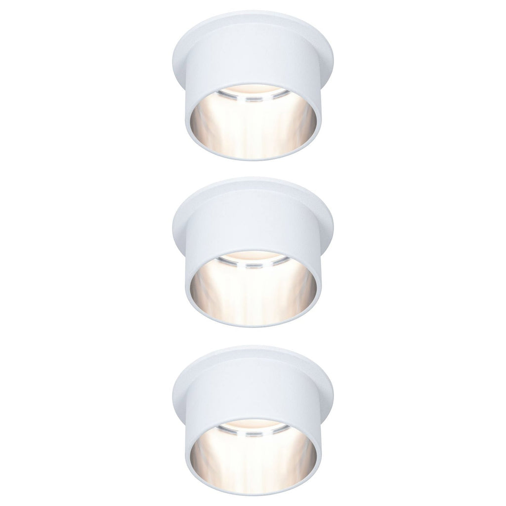 LED innbyggingsspot Gil hvit matt/stål 3-pack dimbar IP44 forfra
