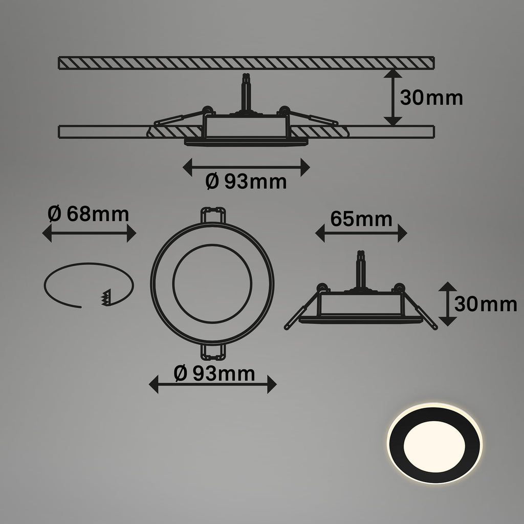 LED innbyggingsspot Gima 3-pk svart dimbar 3000K montert