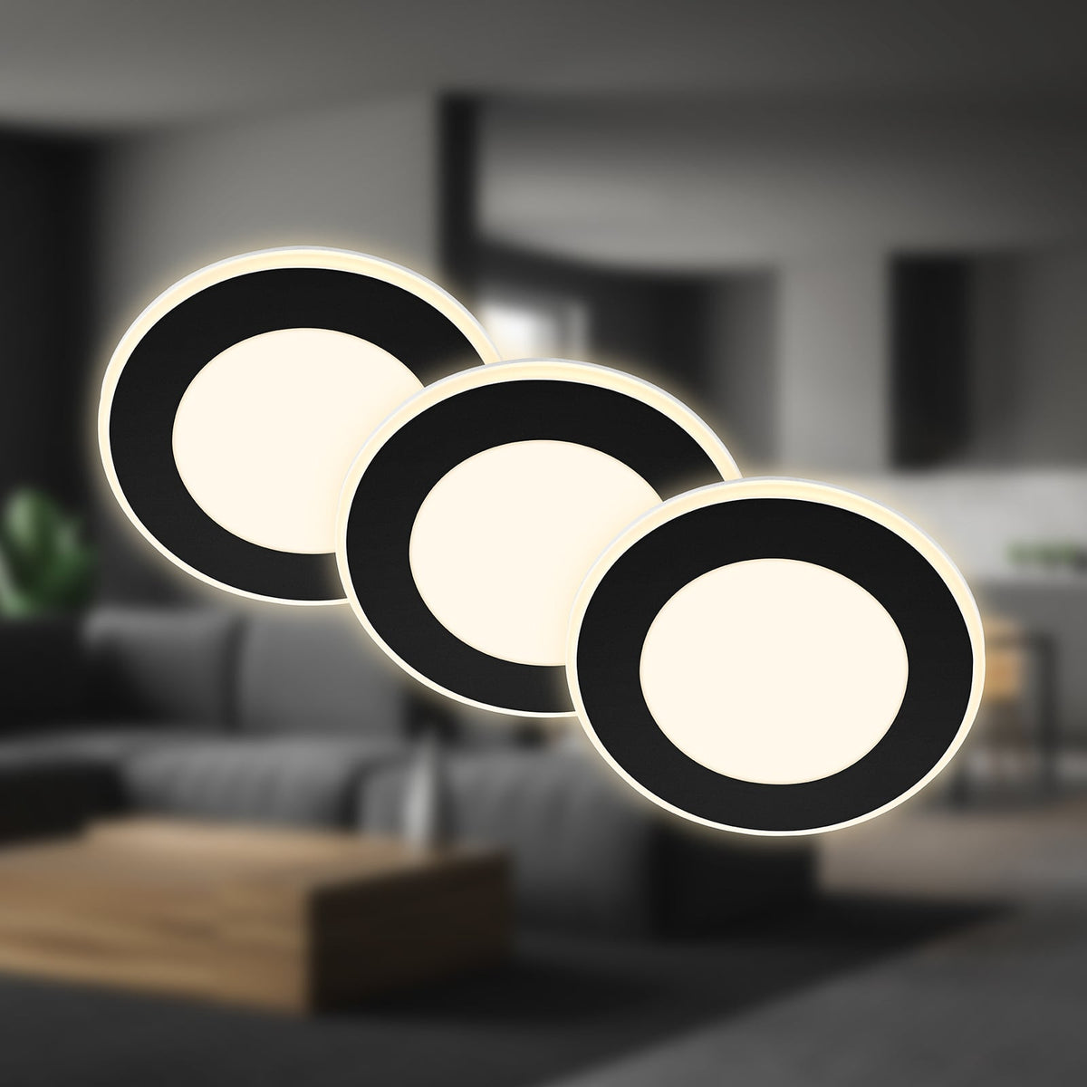 LED innbyggingsspot Gima 3-pk svart dimbar 3000K nærbilde