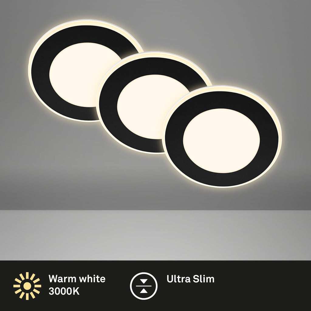 LED innbyggingsspot Gima 3-pk svart dimbar 3000K side