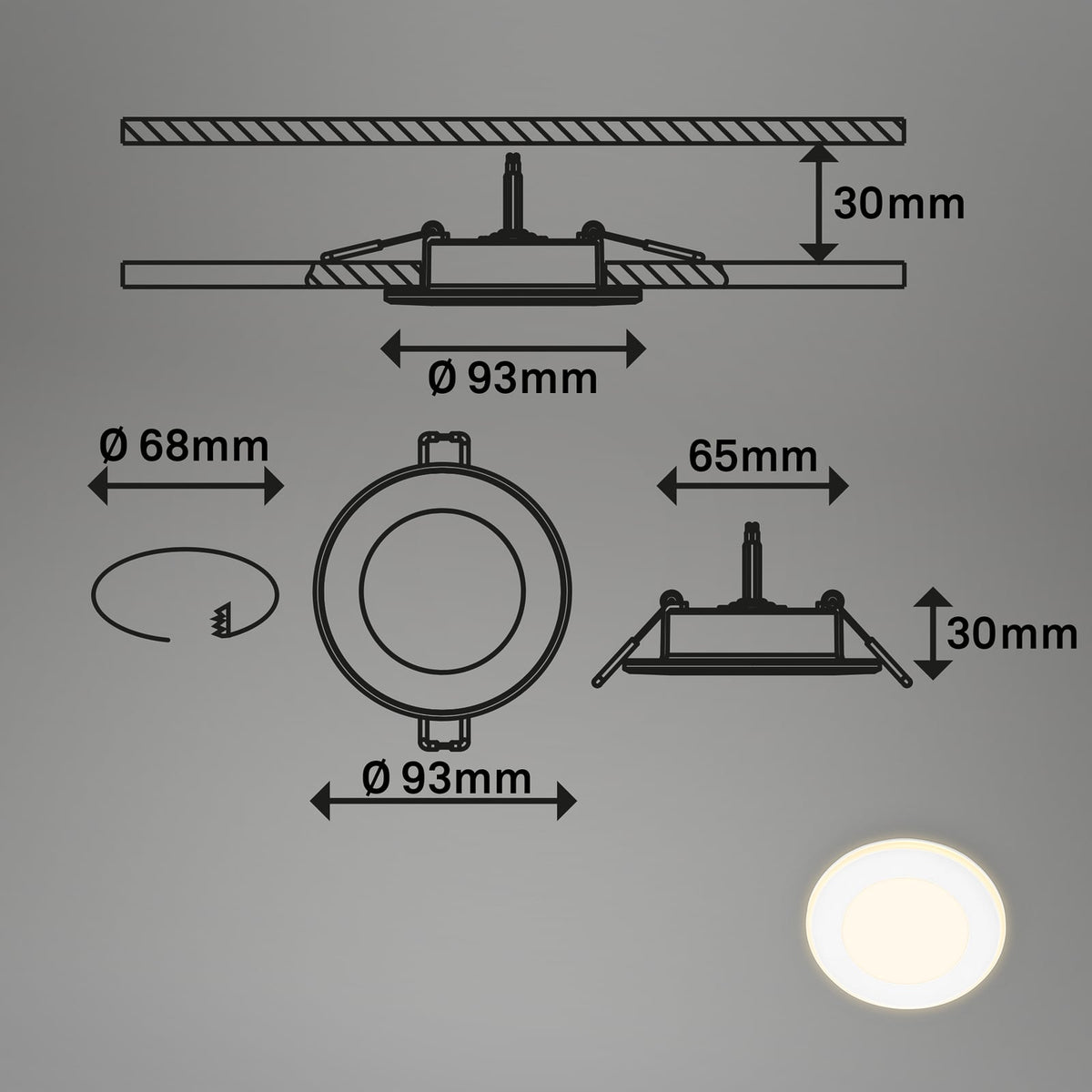 LED innbyggingsspot Gima hvit 3-pack 3000K montert