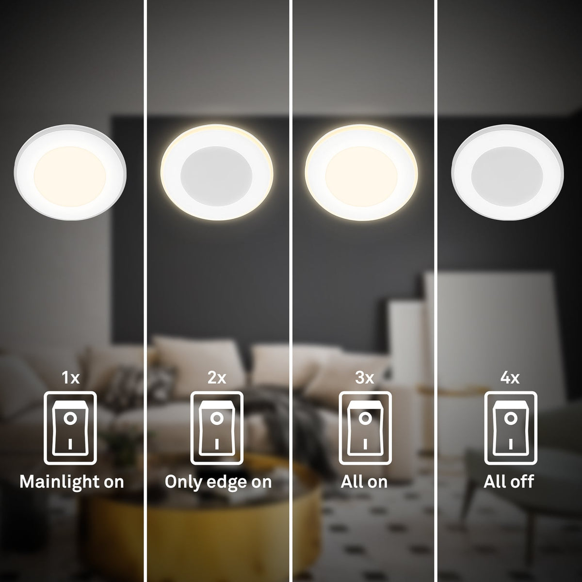 LED innbyggingsspot Gima hvit 3-pack 3000K lysmodus