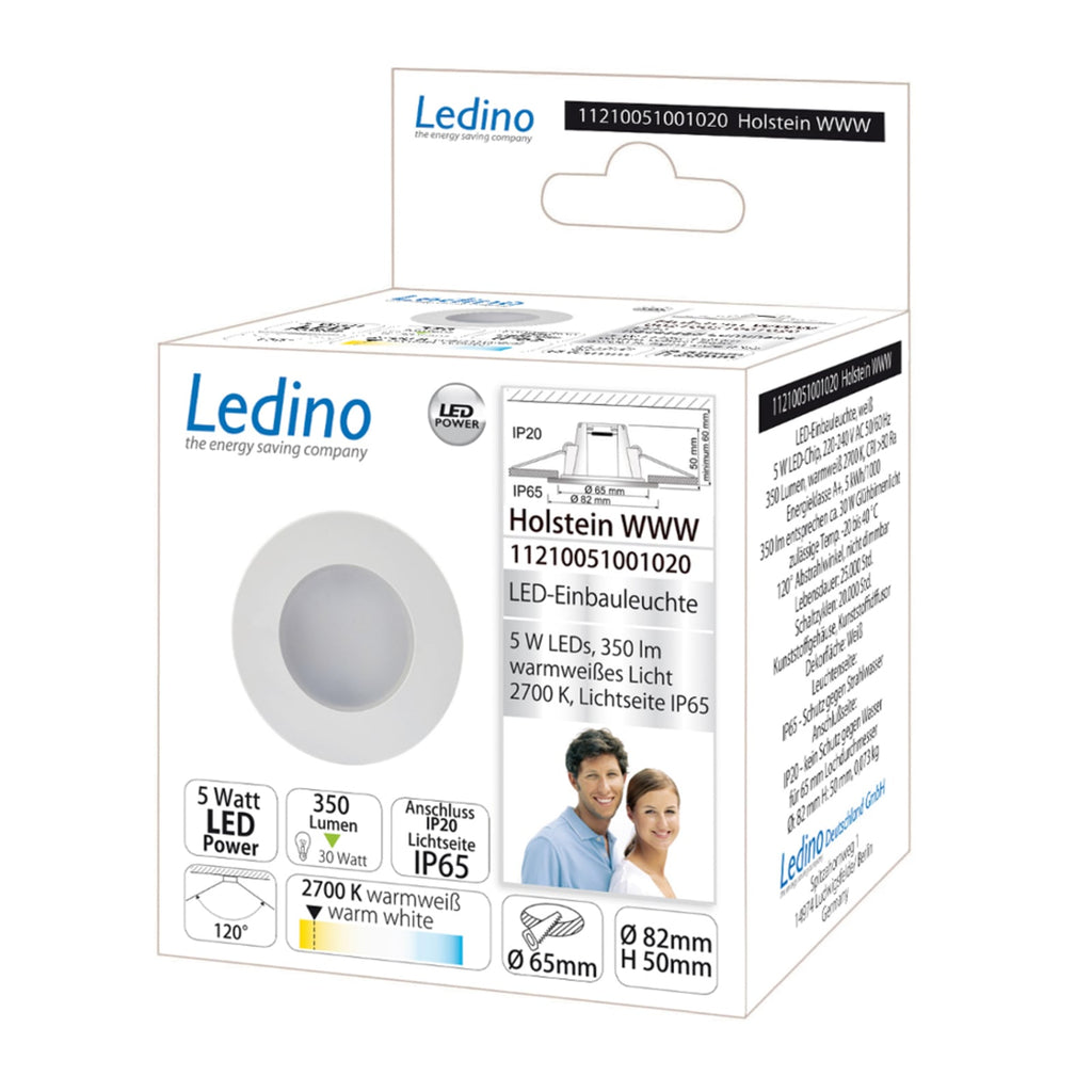 LED innbyggingsspot Holstein rund hvit IP65 5W 2700K detalj nærbilde