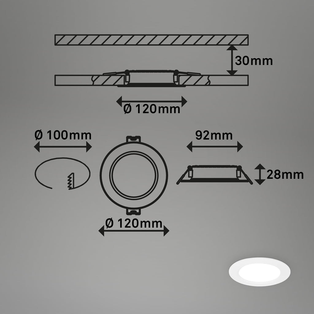 LED innbyggingsspot Jeft hvit Ø12 cm 3-pack montert i tak