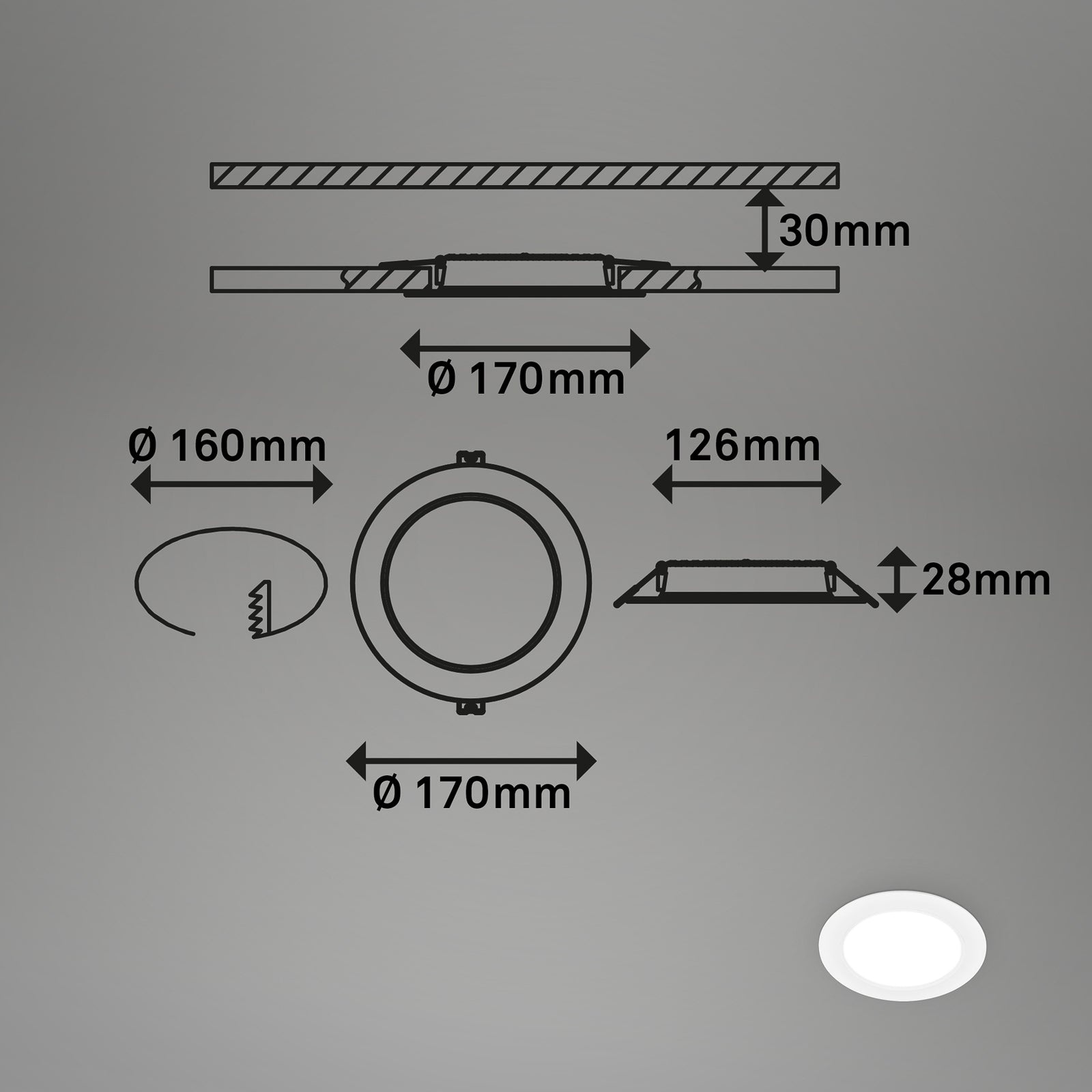 LED innbyggingsspot Jeft hvit Ø17 cm 12W 4000K montert