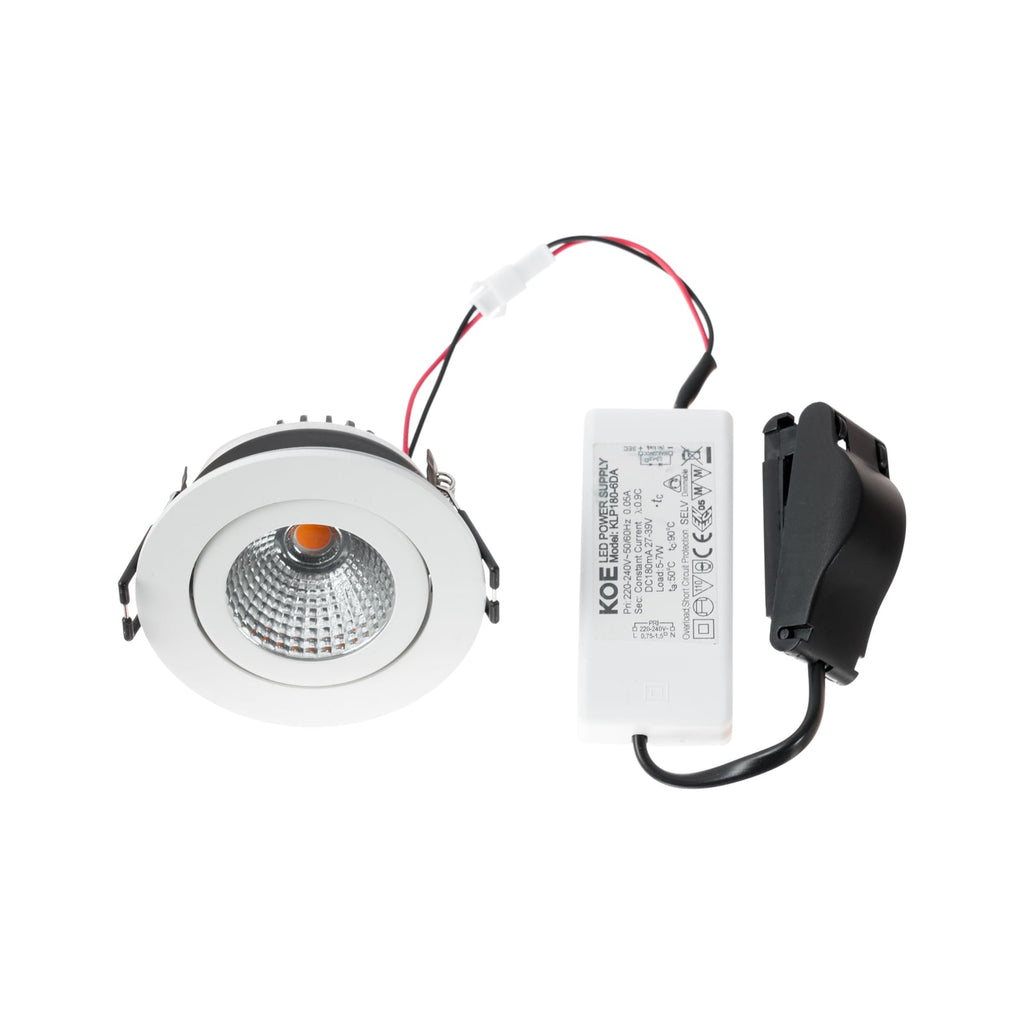 LED innbyggingsspot Jyra dimbar hvit IP65 2700K Ø8,2 cm montert i tak