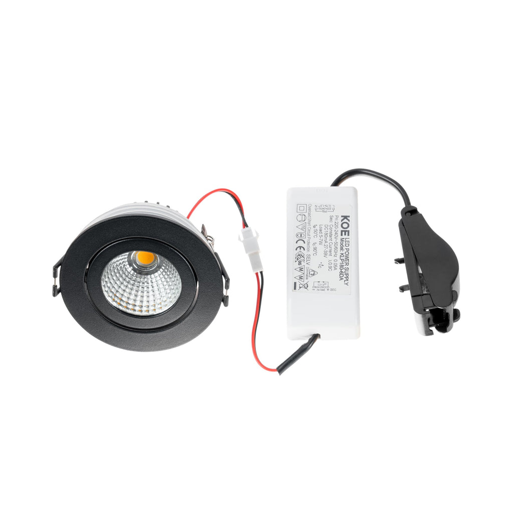 LED innbyggingsspot Jyra svart dimbar IP65 6W 3000K montert i tak