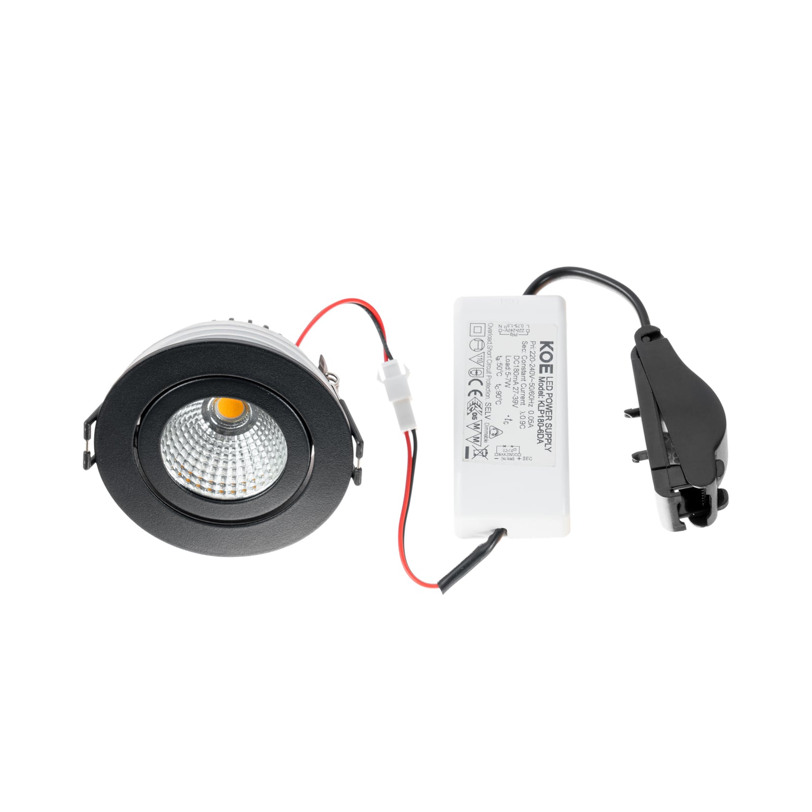 LED innbyggingsspot Jyra svart dimbar IP65 6W 3000K montert i tak