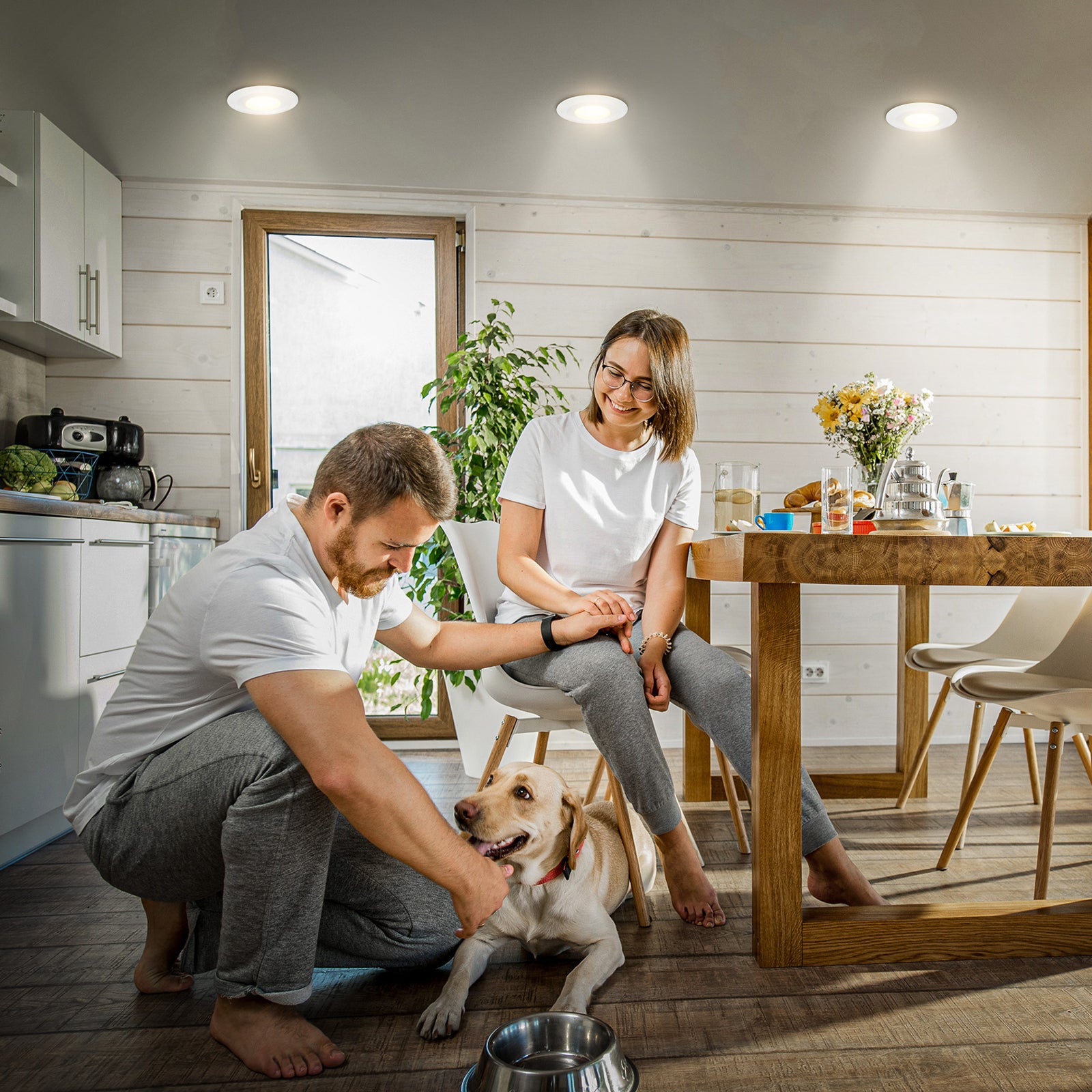 Detalj av LED innbyggingsspot Klira hvit Ø9 cm IP44 CCT 3-pk