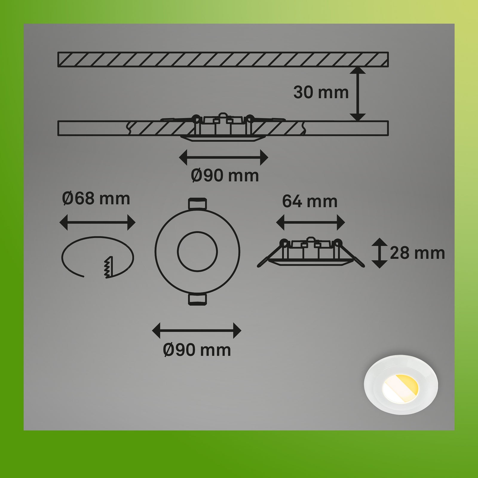 Montert LED innbyggingsspot Klira hvit Ø9 cm IP44 CCT 3-pk i tak