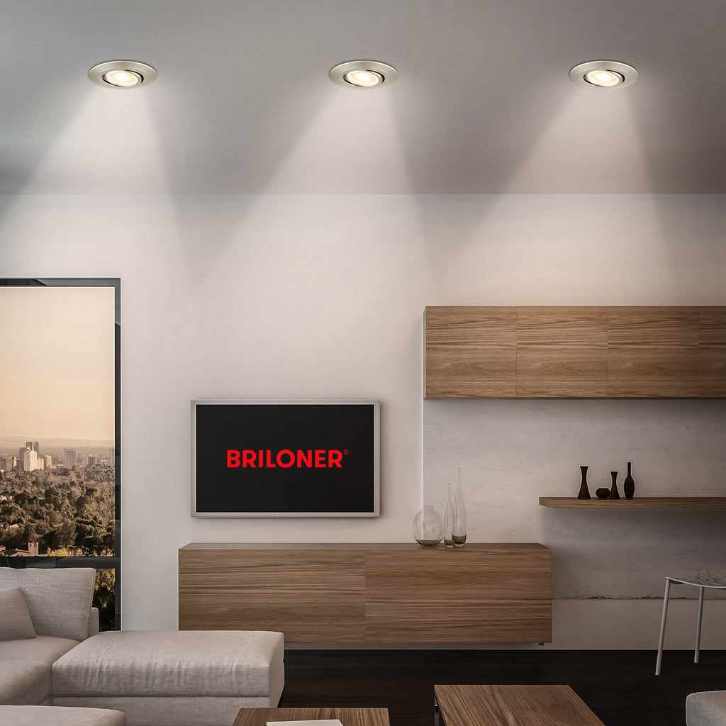Detalj av LED innbyggingsspot Klira matt nikkel svingbar dimbar CCT 3-pack