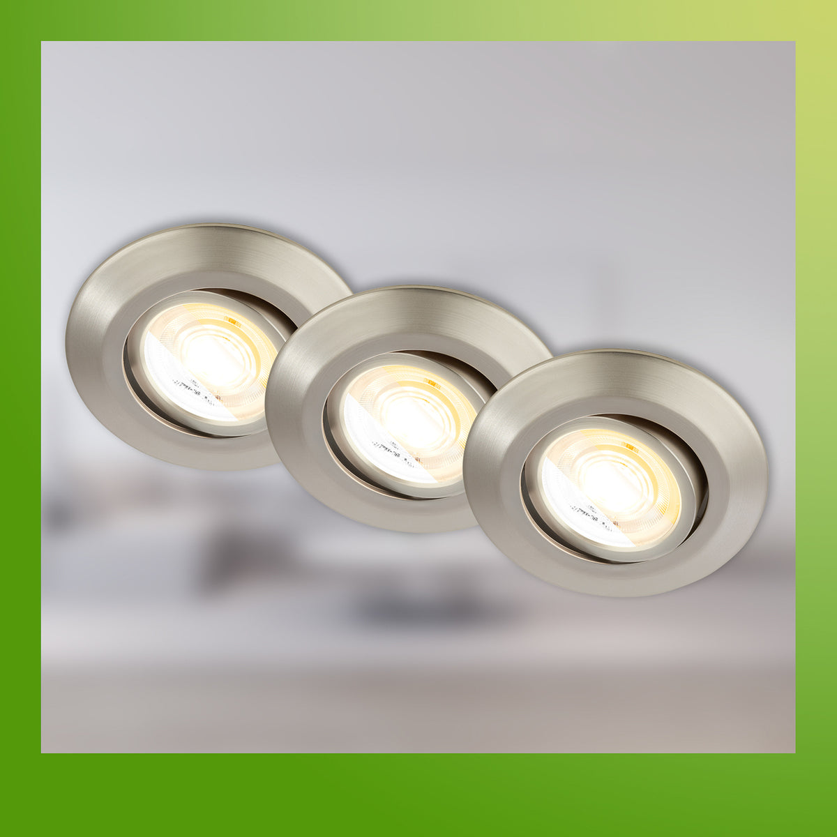 Nærbilde av LED innbyggingsspot Klira matt nikkel svingbar dimbar CCT 3-pack