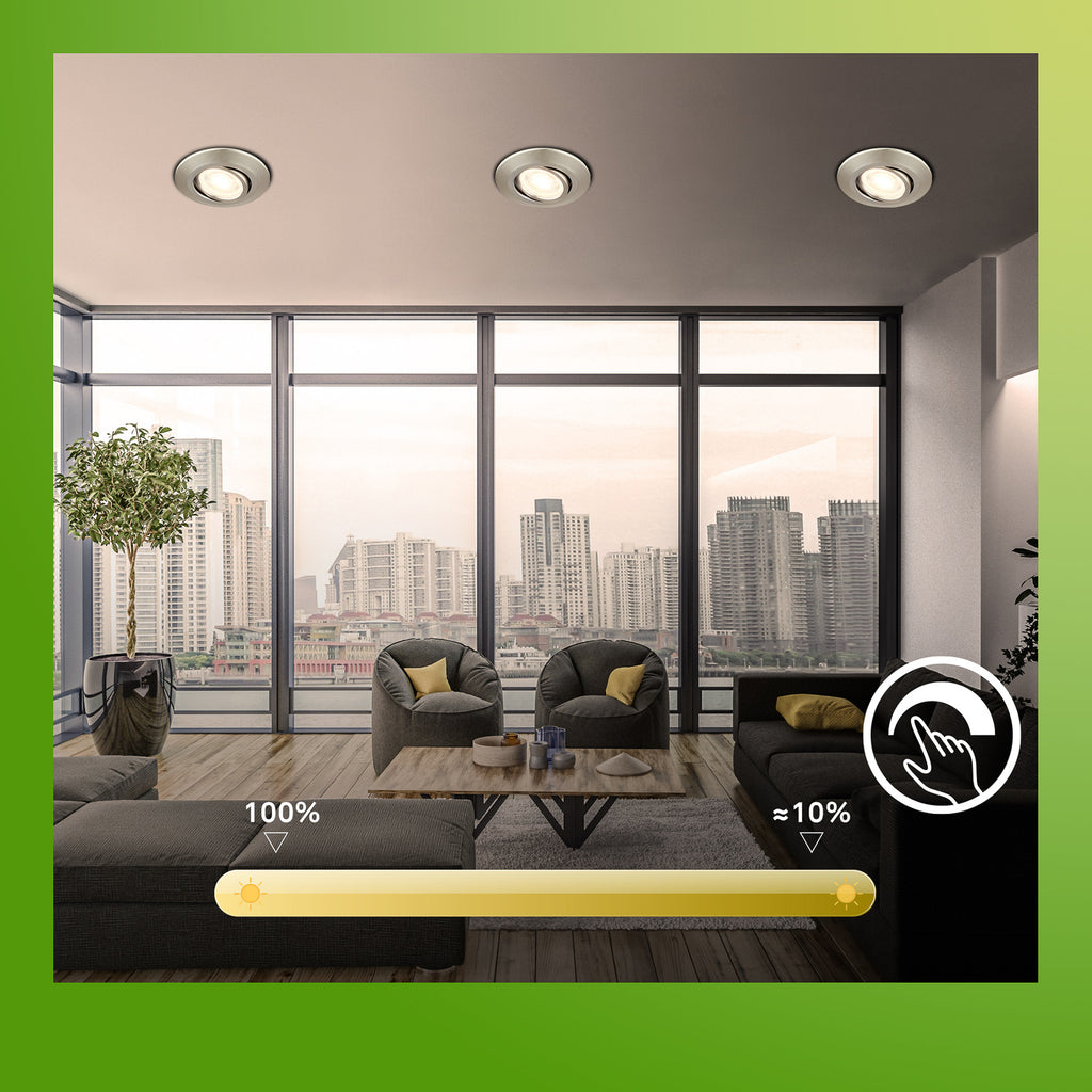 LED innbyggingsspot Klira matt nikkel svingbar dimbar CCT 3-pack sideprofil