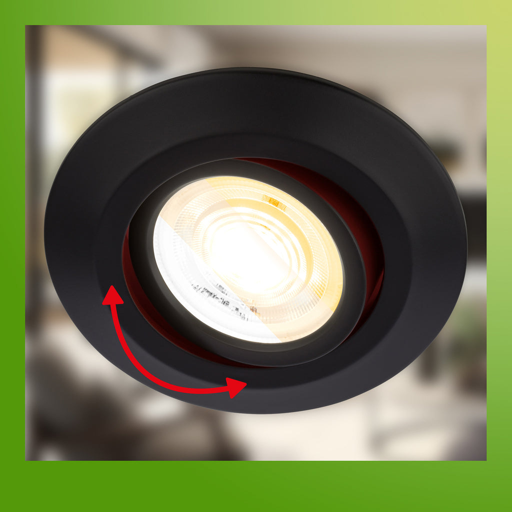 LED innbyggingsspot Klira svart svingbar dimbar CCT 3-pack dimming funksjon