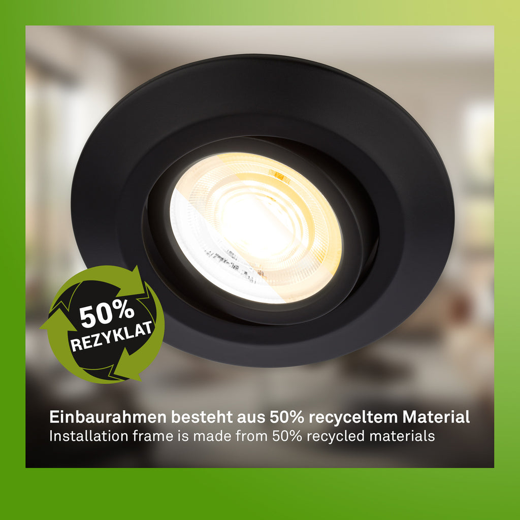 LED innbyggingsspot Klira svart svingbar dimbar CCT 3-pack svingbar funksjon