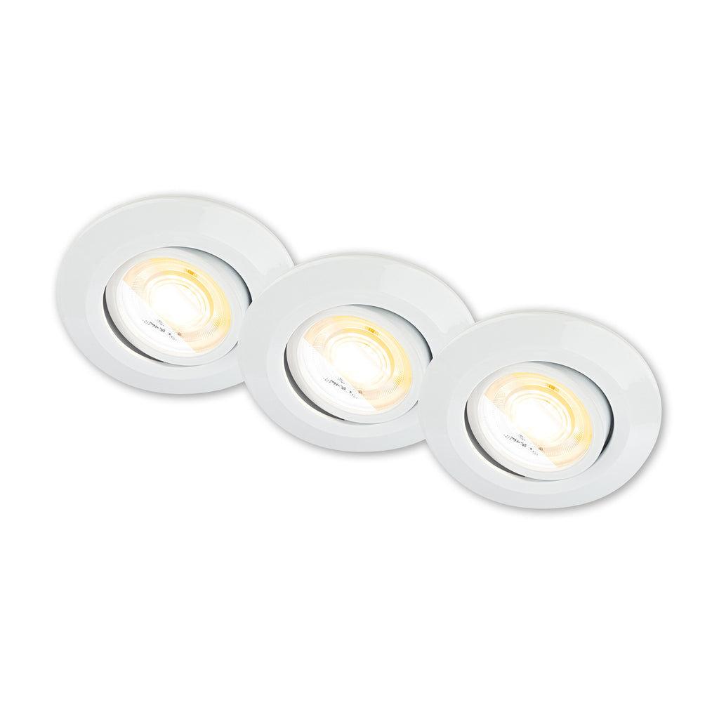 LED innbyggingsspot Klira svingbar dimbar CCT 3-pk hvit Ø9 cm forfra