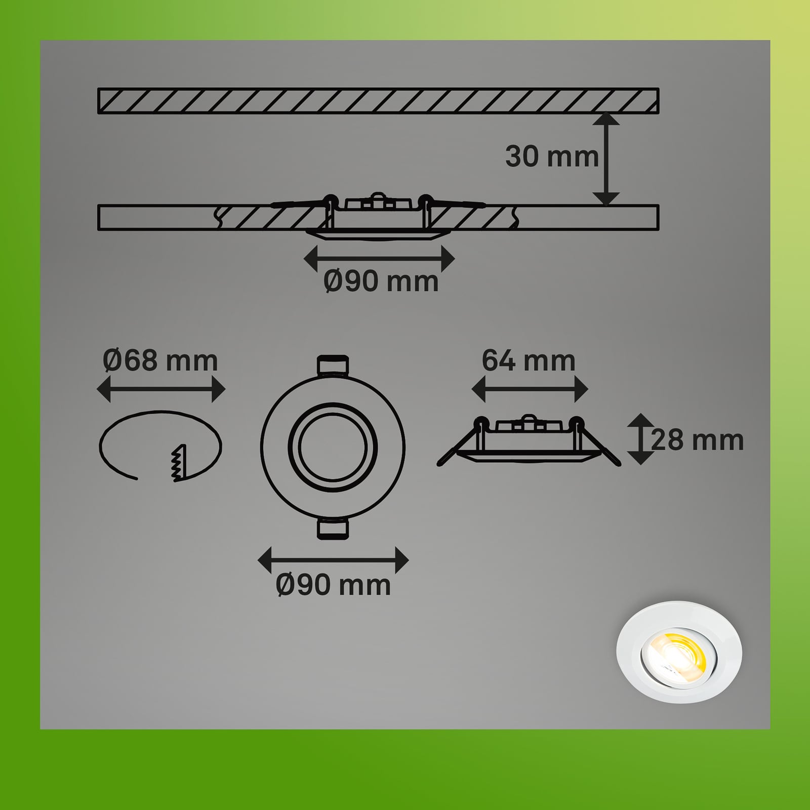 LED innbyggingsspot Klira svingbar dimbar CCT 3-pk hvit Ø9 cm montert i tak