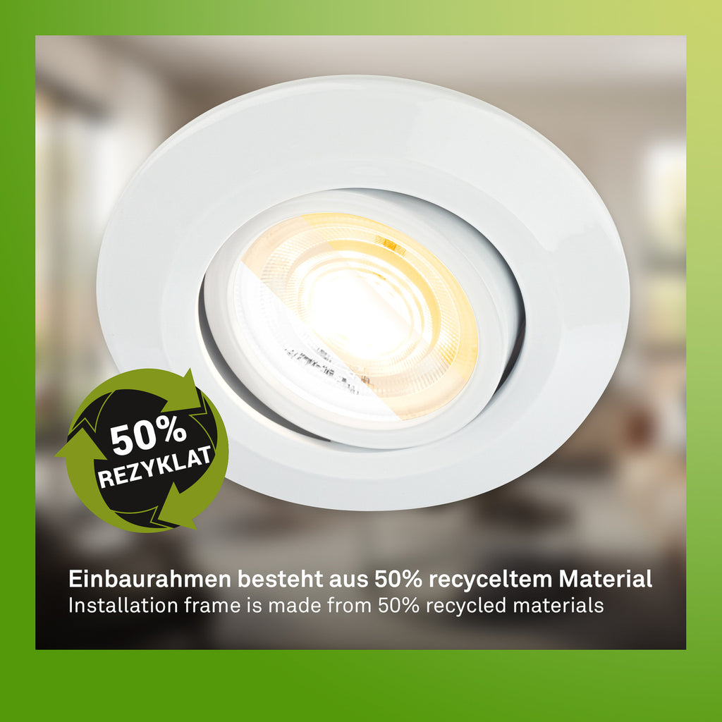 LED innbyggingsspot Klira svingbar dimbar CCT 3-pk hvit Ø9 cm i interiør